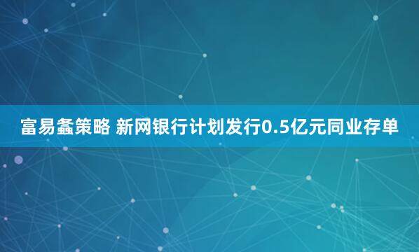 富易螽策略 新网银行计划发行0.5亿元同业存单